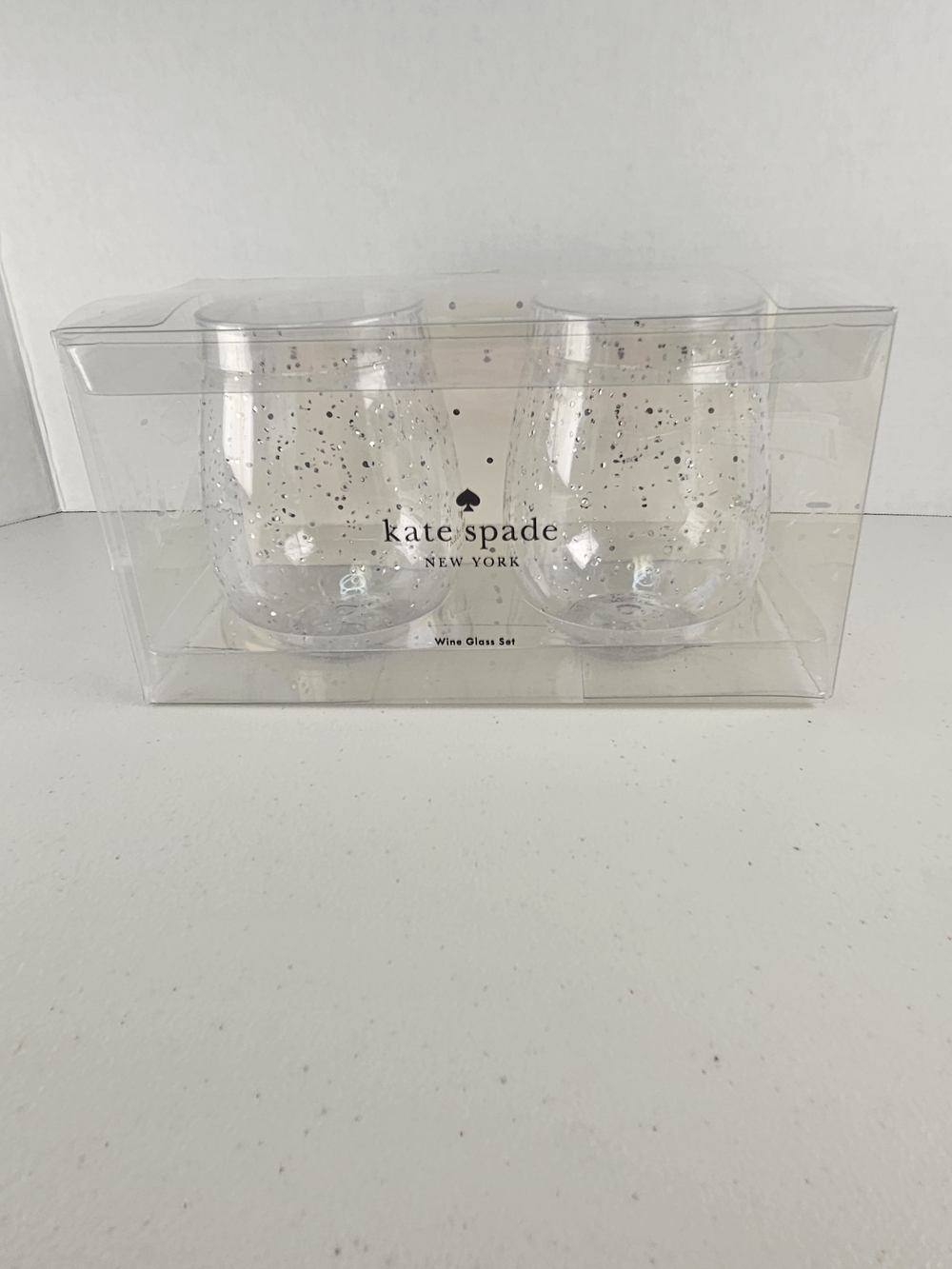 kate spade Silver Glitter Clear Wine Glass Set Of Two 18 Oz Acrylic Glass